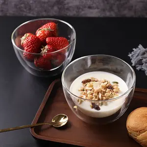 Hand Made Double Wall Glass Bowls Heat Resistant Double Glass Household Tableware Soup Bowls Borosilicate Ice Cream Cup
