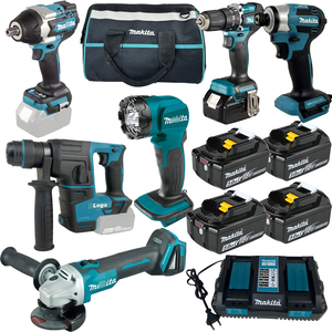 Set di Utensili <span class=keywords><strong>Mak</strong></span> da 12 Pezzi con Batteria al Litio Senza Spazzole Kita con Trapano Elettrico, Trapano a Percussione, Smerigliatrice Angolare, Chiave, LED, Batterie BL1850B - Product Image 1