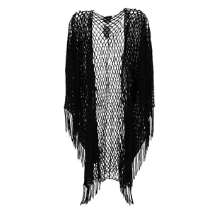 Copricostume da spiaggia a rete grande per donna, abito estivo a maniche lunghe con frange - Product Image 1