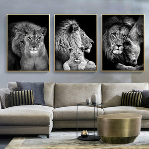 Aishiya-peintures à l'huile de Lion <span class=keywords><strong>noir</strong></span> <span class=keywords><strong>blanc</strong></span>, affiches <span class=keywords><strong>et</strong></span> imprimés sur toile, tableau mural d'art moderne, Animal, pour décor de la maison - Product Image 1