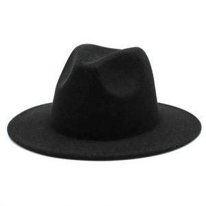 Chapeau Fedora à large bord plat, formel et décontracté, pour adultes unisexes, couleur bordeaux unie, polyester/coton, utilisation 4 saisons, vente en gros - Product Image 2