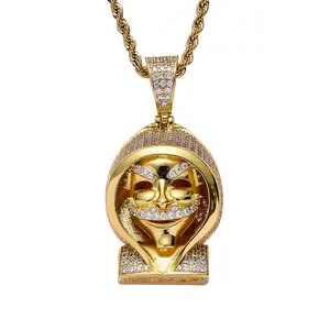 Collar con Colgante <span class=keywords><strong>de</strong></span> <span class=keywords><strong>Muerte</strong></span> <span class=keywords><strong>de</strong></span> Latón con Circonitas Cúbicas Micro Pavé BES Iced Out, Joyería Vintage Punk Hip Hop para Hombres Rapper - Product Image 1