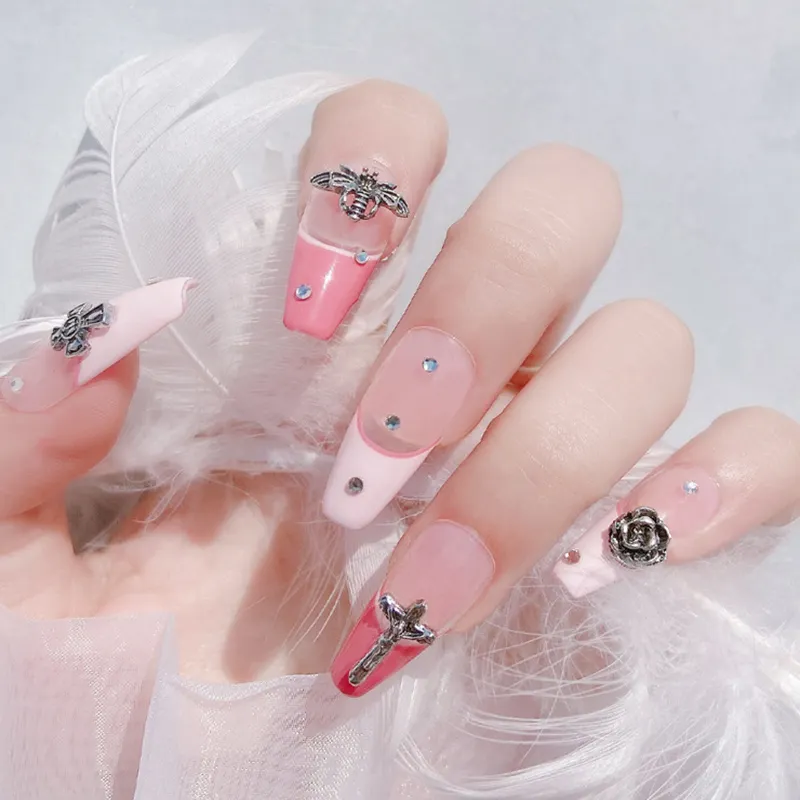 New Nail Art Crow Heart Retro Alloy Jewelry Punk Style Cross Army Flower Six-pointed Star Nail Accessories