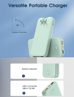 Logo OEM 10000mAh Chargeur mural portable de grande capacité avec prise secteur Chargeur avec câble intégré pour IPhone PD22.5W Charge rapide PowerBank