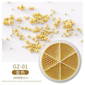 Gold Silber Roségold Stahlkugel Verschiedene Größen Micro Mini 3D Metall Kaviar Perlen für Nägel