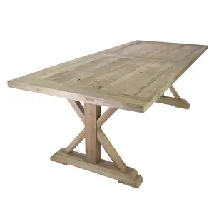 Antique Banquet Wedding Reclaimed Elm Wood Farm Table with X Cross Leg