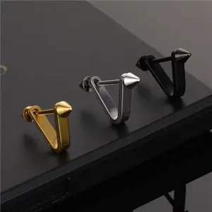 YICAI 1Pc Punk V shape Earring Ear Studs For Women Men Stainless Steel Piercing Jewelry Cool Spike Earrings Ear Stud