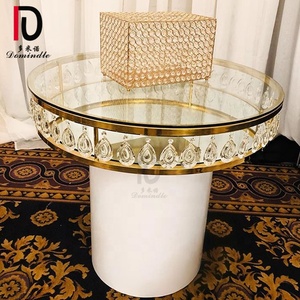 Modern <strong>Gold</strong> Stainless Steel Mirrored Glass Round Crystal Wedding Cake <strong>Table</strong> - Product Image 2