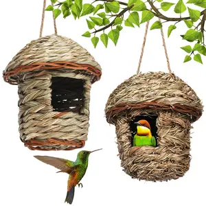 Nid d'oiseau en paille tissé à la main perroquet à couver élevage herbe grotte jardin approvisionnement herbe oiseaux maison colibri nid d'oiseau pour pelouse maison