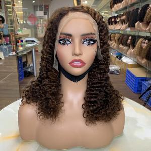 Perruque bouclée birmane de 14 pouces, perruque en cheveux humains avec dentelle frontale 13x4, coupe bob bouclée - Product Image 2