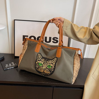 Sac de voyage en toile pour femme avec logo personnalisé, broderie sequin ours en peluche et chat, sac de week-end, vente en gros, monogramme, fabricant OEM