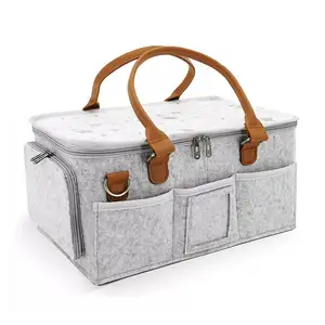 Portátil Feltro Bebê Fralda Caddy Saco De Armazenamento Com Tampa Do Rolo E Divisor Removível Para Berçário Nappy Caddy Cream