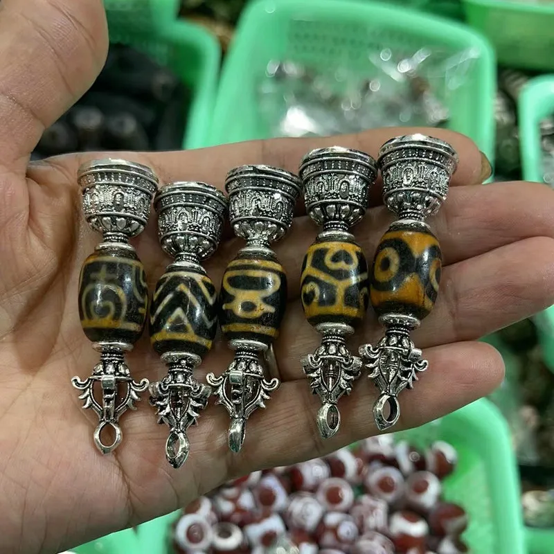 Hot Sale Retro Tibet DIZ Perlen Stein Anhänger Messing mit versilberten Achat Schmuck Charms für die Herstellung von Halsketten