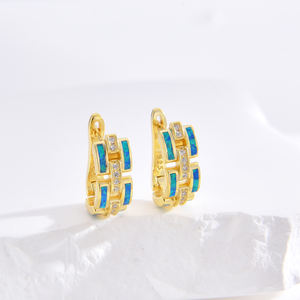 Pendientes de ópalo de bloqueo inglés de aro de cadena en forma de C chapados en oro de 18 quilates para mujer de alta calidad de <span class=keywords><strong>Plata</strong></span> de Ley 925 - Product Image 4