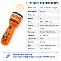 Lampe torche de projection d'Halloween avec 24 images, jouet éducatif pour enfants, découverte visuelle, idéal pour les fêtes, déguisements ou friandises, cadeau éducatif