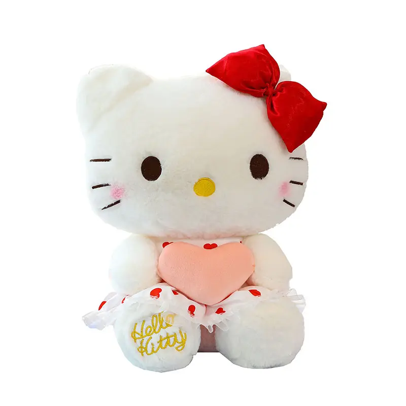 Nuevo diseño Sanrio Cat Cute Toy Soft Plush Anime KT con muñecas de corazón Animal de peluche y juguetes de peluche para niñas