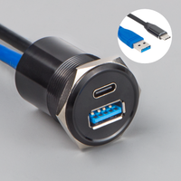 LYAN 25MM Metal USB3.1 Tipo-A Hembra a Macho A y Macho C Conector de montaje en panel Directo de fábrica Carcasa plateada impermeable