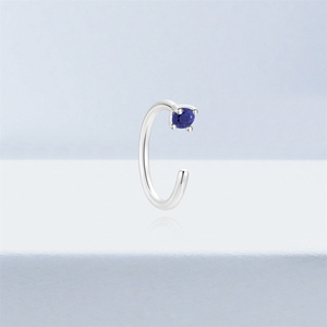 Boucles d'oreilles créoles en argent sterling S925 pour femmes, en forme de C, avec lapis-lazuli rond naturel - Product Image 5