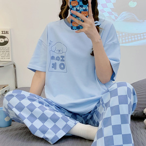 2025 carino dolce stampa di cotone <span class=keywords><strong>pigiama</strong></span> manica corta set vestito per indumenti da notte organico prezzo a buon mercato per la casa di estate adulto - Product Image 2