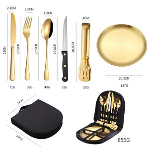 批发价格便携式10pcs不锈钢餐具套装旅行野营餐具套装带袋 - Product Image 2