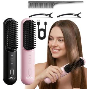2026 Upgraded 4000mah <b>USB</b>-C Portable <b>Heated</b> Cordless Mini Hair Brush Mini Rechargeable Hair Straightener Hot Comb - Product Image 4