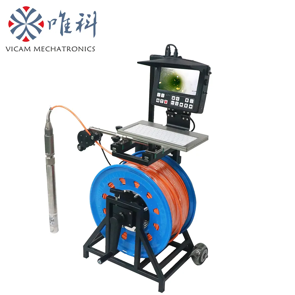 VICAM NEW 200m borehole camera dual view deep well inspection camera with manual reel and HD DVR control unit