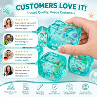 Vente en gros d'usine - Cube d'eau transparent sur le thème de l'océan avec des étoiles scintillantes et des coquillages - Jouet souple en TPR à presser - 4,5 cm - Mini pour enfants et adultes