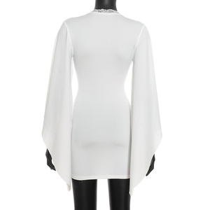 Viviblook D26DS272 Robe moulante courte à manches longues en dentelle unie décontractée pour femme, nouvelle collection automne - Product Image 3