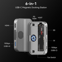 Hub USB-C Magnetik dengan Casing Aluminium Transfer Data 10Gbps 4K 60Hz Pengisian Daya PD 100W Enclosure SATA M.2 NVMe SSD