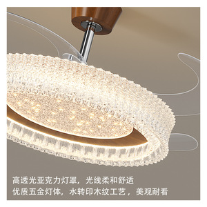 Led Ceiling Fan <b>Light</b> With <b>Crystal</b> <b>Chandelier</b> Design Copper Motor Plastic Blades Three Color Changing Smart Control For Living - Product Image 5