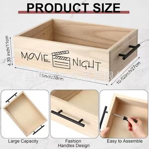 Boîte de rangement en bois pour collations avec poignée, plateau de service en bois massif pour fêtes à domicile, rangement pour pop-corn et frites - Product Image 5