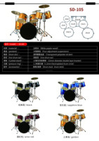 Kit de batterie pour débutants : grosse caisse, caisse, tom, 7 fûts, 4 cymbales