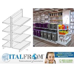Étagère gondole double face robuste, module continu Z, 101 po x 166 po x 50+50 po de profondeur, base métallique, 3 étagères pour épicerie - Product Image 1