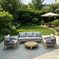 Ensemble de canapés d'extérieur en teck tressé avec coussins, résistant aux intempéries, pour jardin et balcon