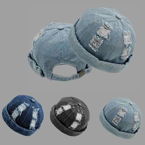 Casquette sans bord en coton rayé, style rétro en denim, type <span class=keywords><strong>ouvrier</strong></span>, avec manches retroussées, casquette de dock, pour le printemps et l'été, délavée et vieillie, pour le marché international - Product Image 2