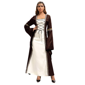 Robe longue de style européen à col carré, manches évasées, robe de cour médiévale gothique, robe de danse vintage pour femmes, taille plus - Product Image 5