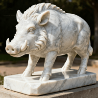 Sculpture de sanglier en marbre naturel sur mesure, grande taille, sculptée à la main, statue d'animal en pierre pour la décoration extérieure de jardin, manoir, paysage