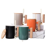 Ensemble de tasses à café en porcelaine avec logo personnalisé, tasses à café en céramique avec poignée en bois, 301-400ml, nouvelle vente