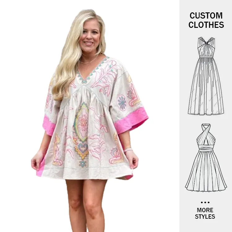 Custom Short Dress with Elegant Wacation White Cover up Chic Boho Styles Kimono Full Sleeves Beach High Quality Plus Size Women