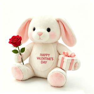 customized Ultra soft fluffy white lop ear bunny plushie, Soft white sitting lop ear bunny plush with blush pink accents - Product Image 5