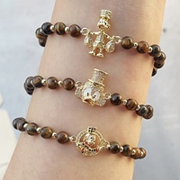 Bracelet en pierre naturelle œil de tigre BD-C7178 avec médaille Vierge Marie et breloque canard de dessin animé, bijoux porte-bonheur empilables