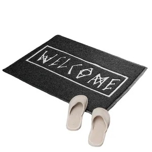 Welcome Black Hello Sublimation large Custom Size Logo Non Slip Shoe Cleaner Silk Ring PVC Coil Door Mat with Logo