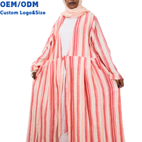 Abaya longue à rayures verticales et ceinture, manches longues, ouverte, pour femme musulmane, été, modeste, style kimono, personnalisable OEM ODM