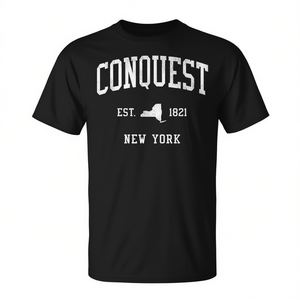 Camiseta Deportiva Vintage Conquest Ny Negra para Hombre, Cuello Redondo, Manga Corta, Talla Grande - Product Image 2