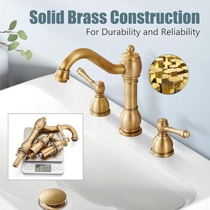 <span class=keywords><strong>Grifos</strong></span> de lavabo de latón antiguo de 8 pulgadas con doble maneta y 3 orificios para montaje en encimera - Product Image 5