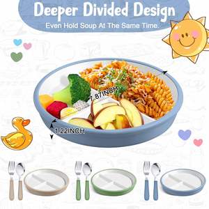 Assiettes en porcelaine blanches pour enfants avec manchons en silicone, assiettes divisées antidérapantes pour bébés avec ventouse pour enfants et tout-petits - Product Image 2