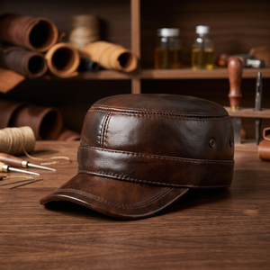 Casquette de baseball en twill à 6 panneaux en cuir PU marron, style vintage, ajustée, unisexe, pour adulte, couleur unie, à porter au printemps et en automne - Product Image 3