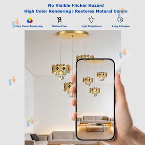 Lámpara de Araña Moderna de Cristal LED Dorada, Lámpara Colgante de Lujo para Hotel, Control Remoto, Alto CRI 90, Ahorro de Energía, Garantía de 3 Años, OEM ODM - Product Image 6