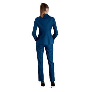 En gros, Pantalons de costume professionnels pour femmes, bleu <span class=keywords><strong>ardoise</strong></span> uni, à double boutonnage, anti-rétrécissement, personnalisés, en tissu peigné 3D - Product Image 4