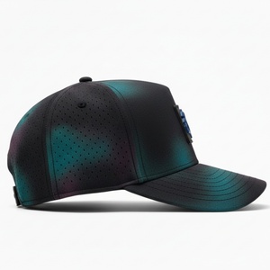 Casquette de golf OEM personnalisée en maille perforée avec logo, 5 panneaux, visière légèrement incurvée, snapback, patch en caoutchouc imperméable - Product Image 3